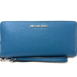 Michael Kors Jet Set Travel Large Continental Leather Wallet Teal (New)